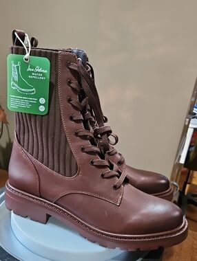Sam Edelman Chocolate Brown Lace-Up Ribbed Combat Boots